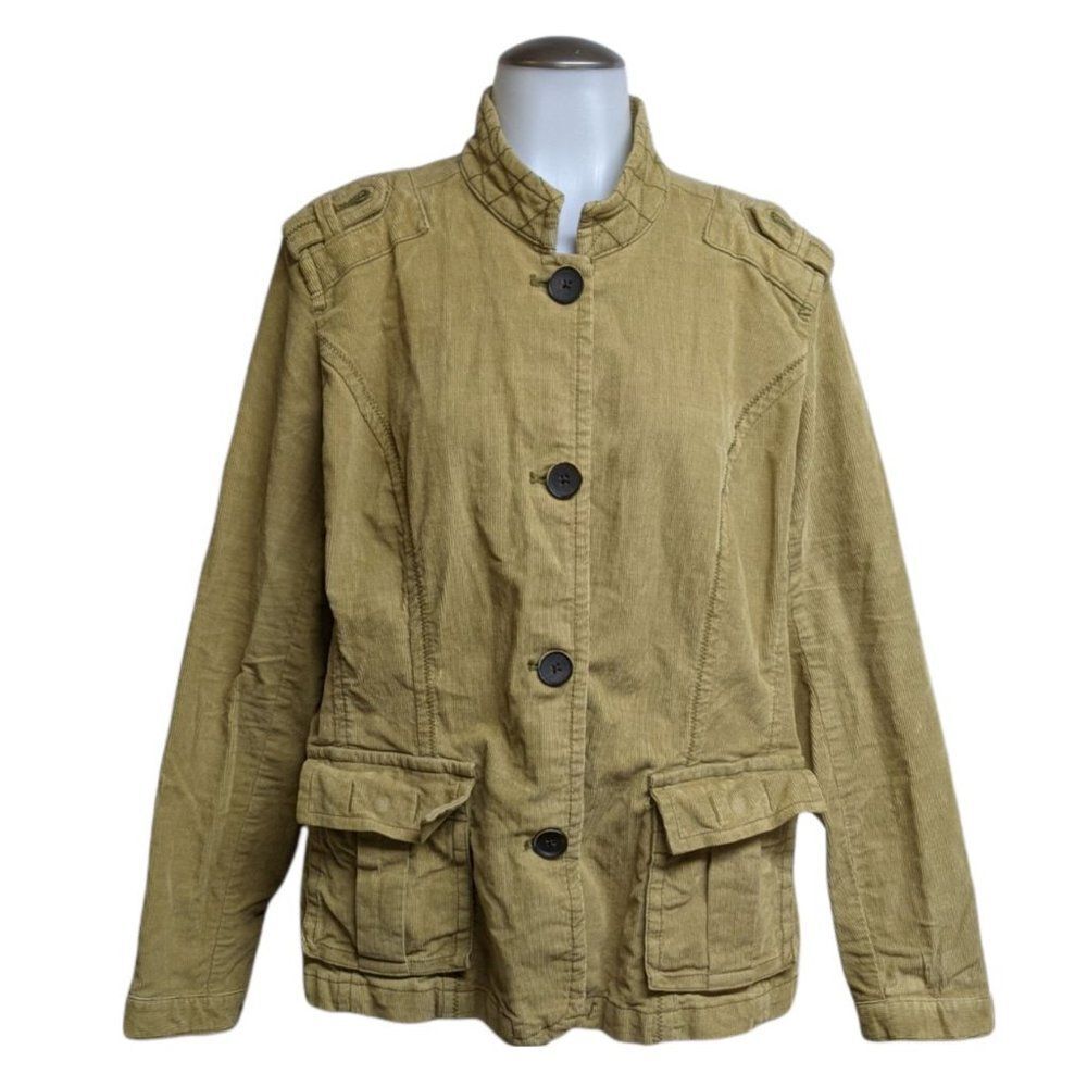 Eddie Bauer Corduroy Light Jacket Women XL Beige Buttons Front Pockets X-Large